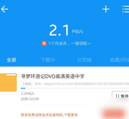 迅雷下载界面示意图